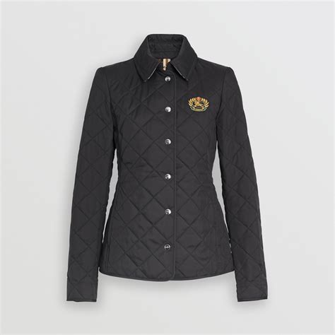 burberry embroidered crest diamond quilted jacket|collarless diamond quilted lightweight jacket.